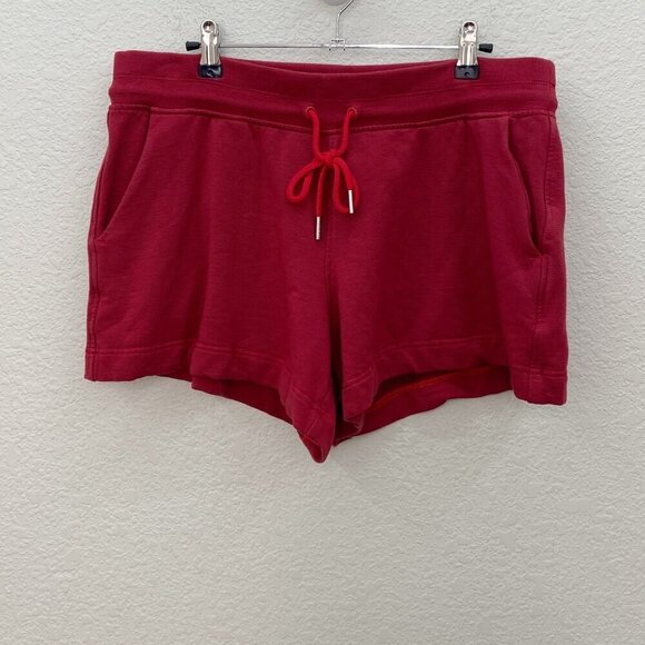 Athleta Balance Printed 4" Shortie Red Stripe Stretch Sweat Shorts Womens Large - Picture 1 of 5